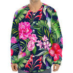 Hawaiian Tropical Birds Pattern Print Long Sleeve Baseball Jersey