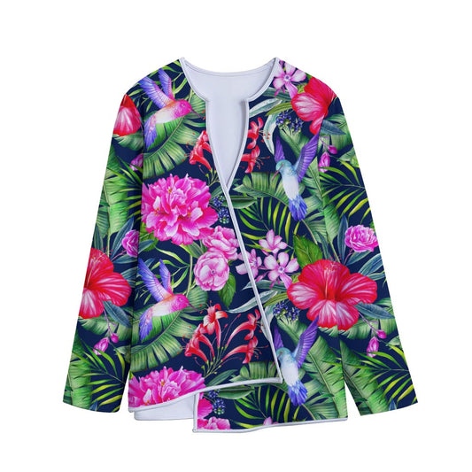 Hawaiian Tropical Birds Pattern Print Long Sleeve Short Coat