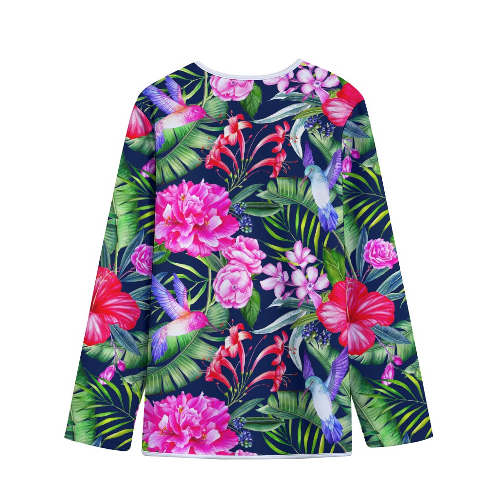 Hawaiian Tropical Birds Pattern Print Long Sleeve Short Coat