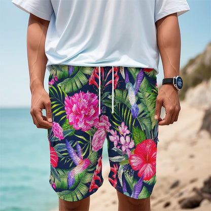 Hawaiian Tropical Birds Pattern Print Men's Cargo Shorts