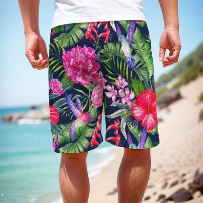 Hawaiian Tropical Birds Pattern Print Men's Cargo Shorts