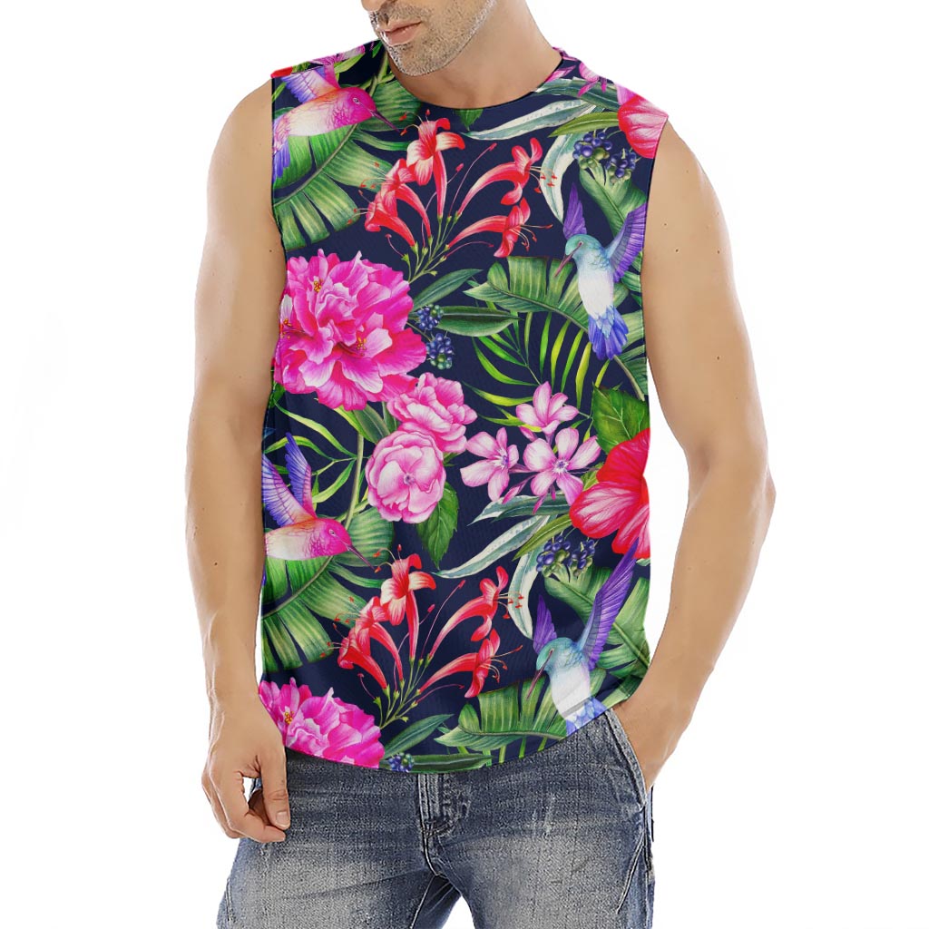 Hawaiian Tropical Birds Pattern Print Men's Fitness Tank Top