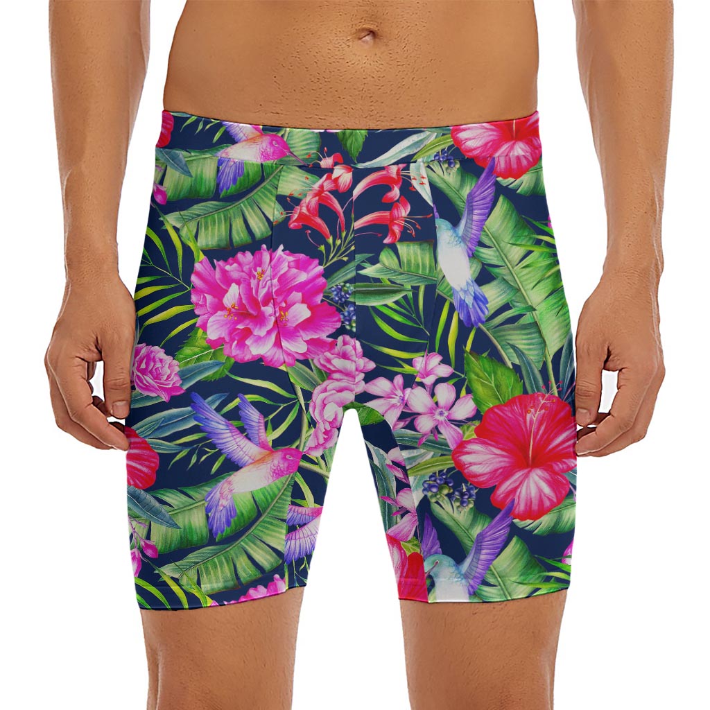 Hawaiian Tropical Birds Pattern Print Men's Long Boxer Briefs