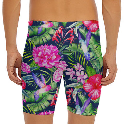 Hawaiian Tropical Birds Pattern Print Men's Long Boxer Briefs