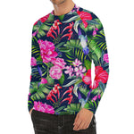 Hawaiian Tropical Birds Pattern Print Men's Long Sleeve Rash Guard