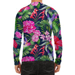 Hawaiian Tropical Birds Pattern Print Men's Long Sleeve Rash Guard