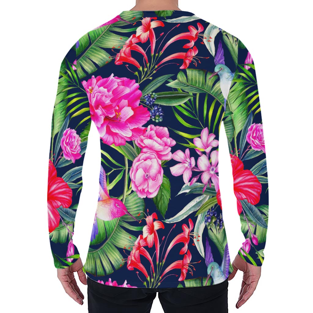 Hawaiian Tropical Birds Pattern Print Men's Long Sleeve T-Shirt