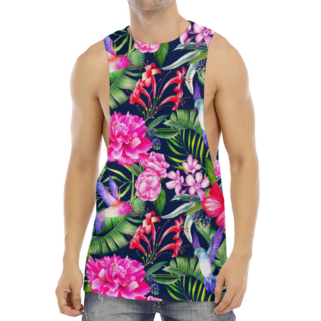Hawaiian Tropical Birds Pattern Print Men's Muscle Tank Top
