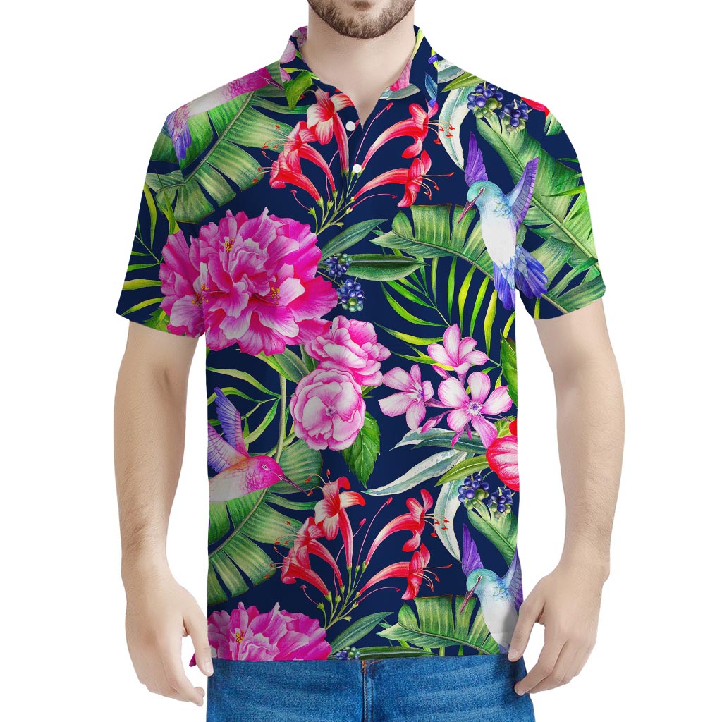 Hawaiian Tropical Birds Pattern Print Men's Polo Shirt