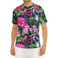Hawaiian Tropical Birds Pattern Print Men's Short Sleeve Rash Guard