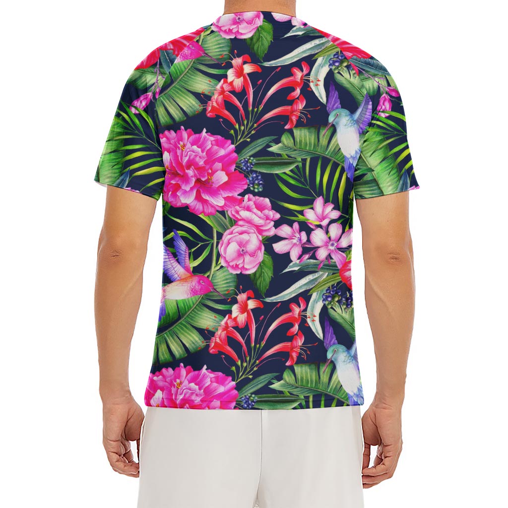 Hawaiian Tropical Birds Pattern Print Men's Short Sleeve Rash Guard