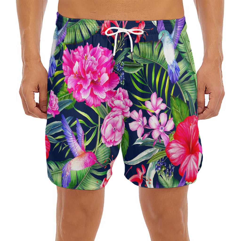 Hawaiian Tropical Birds Pattern Print Men's Split Running Shorts