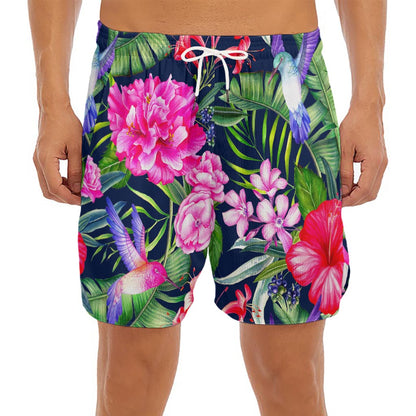 Hawaiian Tropical Birds Pattern Print Men's Split Running Shorts