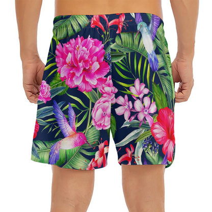 Hawaiian Tropical Birds Pattern Print Men's Split Running Shorts