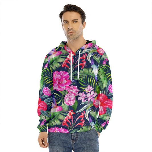 Hawaiian Tropical Birds Pattern Print Men's Velvet Pullover Hoodie