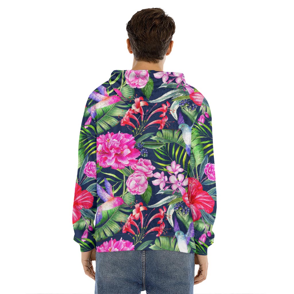 Hawaiian Tropical Birds Pattern Print Men's Velvet Pullover Hoodie