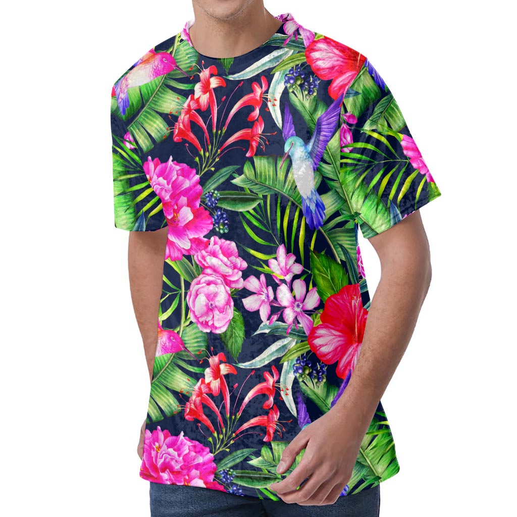 Hawaiian Tropical Birds Pattern Print Men's Velvet T-Shirt