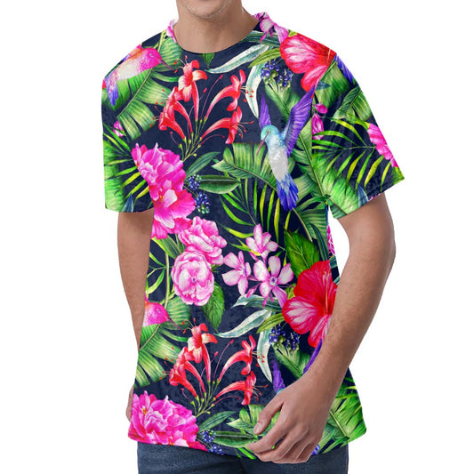 Hawaiian Tropical Birds Pattern Print Men's Velvet T-Shirt