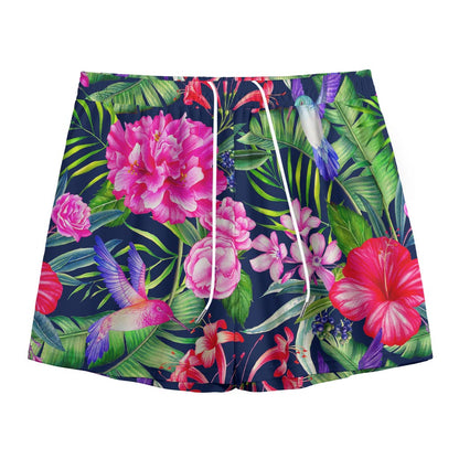 Hawaiian Tropical Birds Pattern Print Mesh Shorts
