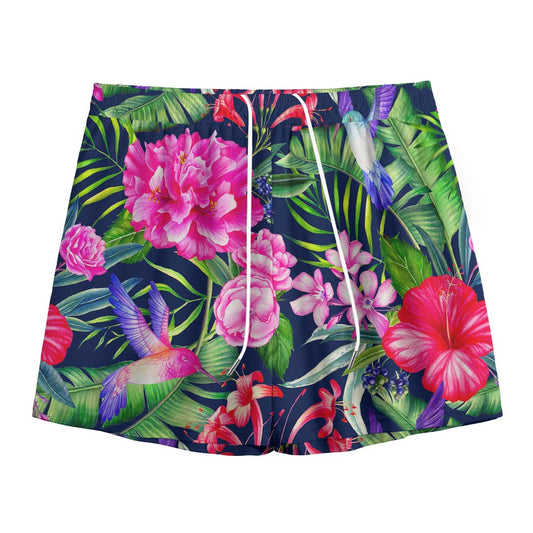 Hawaiian Tropical Birds Pattern Print Mesh Shorts