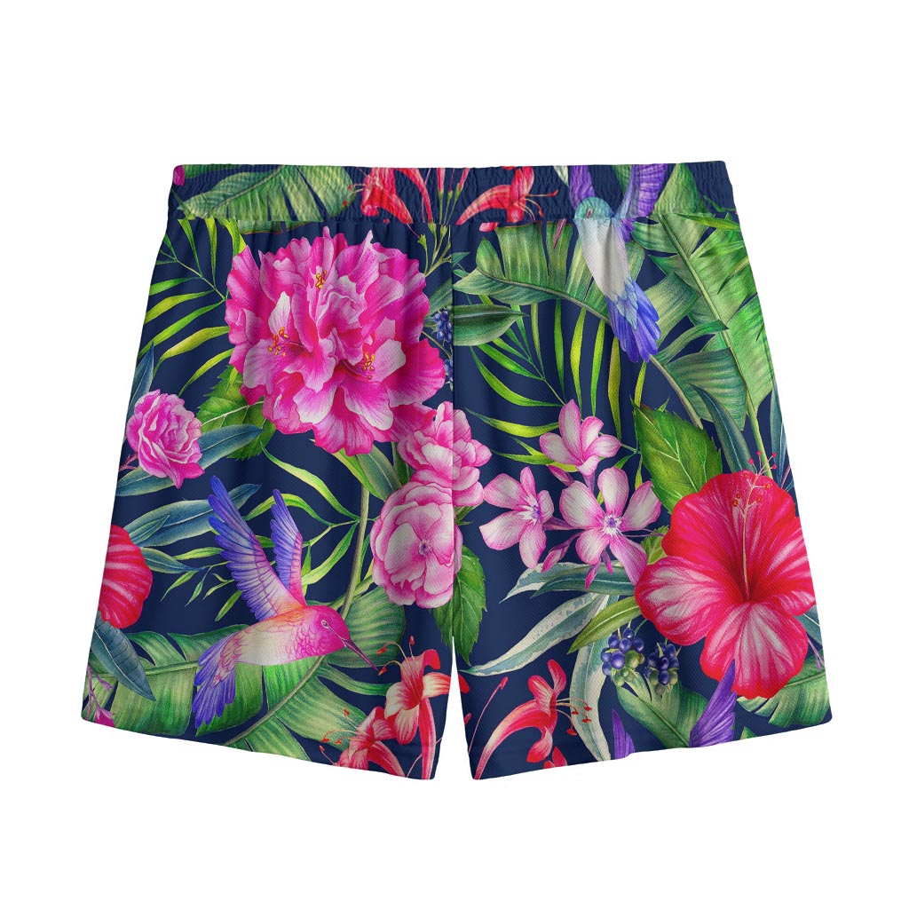 Hawaiian Tropical Birds Pattern Print Mesh Shorts
