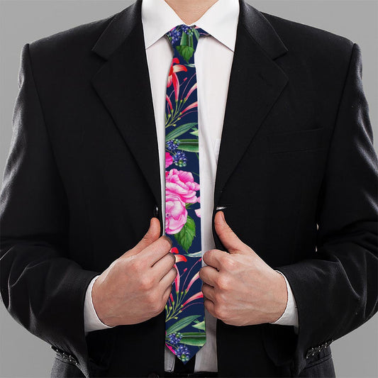 Hawaiian Tropical Birds Pattern Print Necktie
