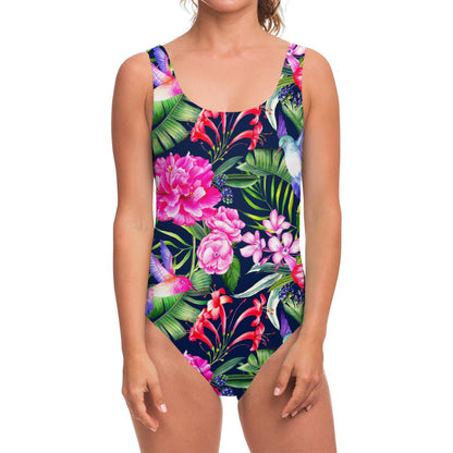 Hawaiian Tropical Birds Pattern Print One Piece Swimsuit