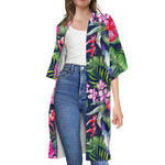 Hawaiian Tropical Birds Pattern Print Open Front Beach Cover Up