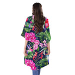 Hawaiian Tropical Birds Pattern Print Open Front Beach Cover Up