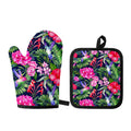 Hawaiian Tropical Birds Pattern Print Oven Mitt And Pot Holder Set