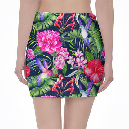 Hawaiian Tropical Birds Pattern Print Pencil Mini Skirt