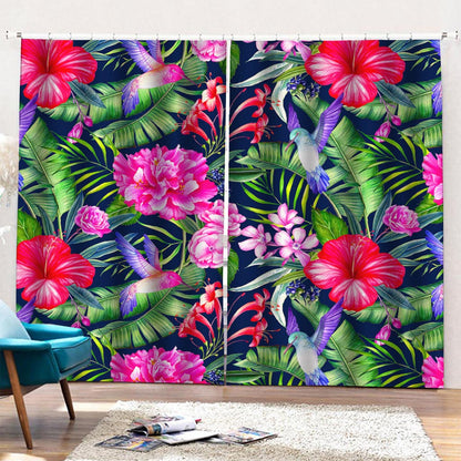 Hawaiian Tropical Birds Pattern Print Pencil Pleat Curtains