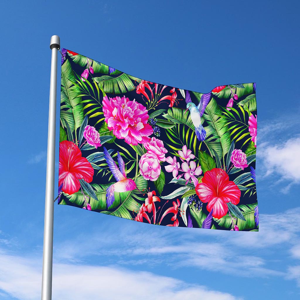 Hawaiian Tropical Birds Pattern Print Polyester Flag