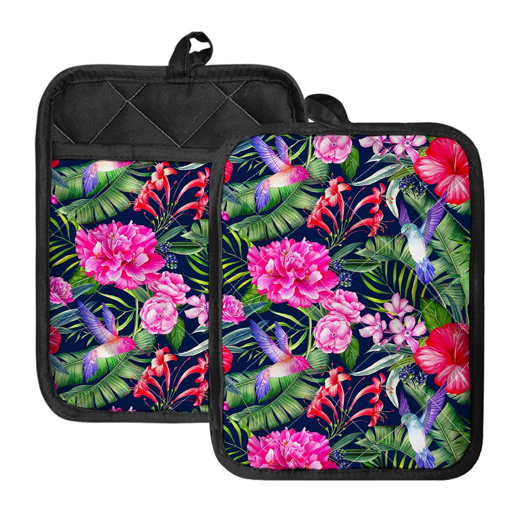Hawaiian Tropical Birds Pattern Print Pot Holders With Pocket