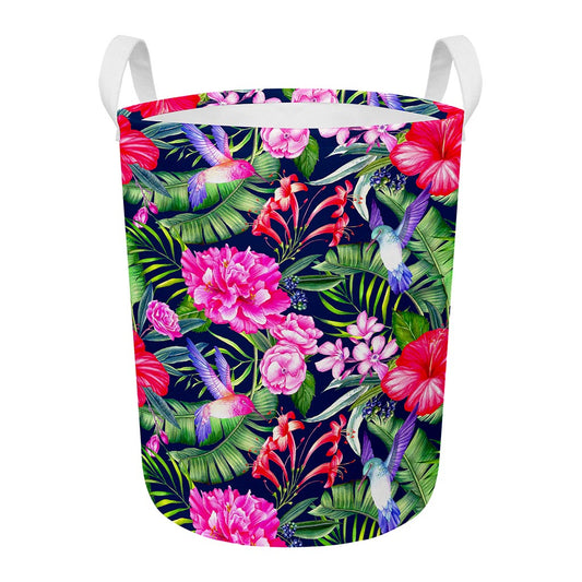 Hawaiian Tropical Birds Pattern Print Round Laundry Basket