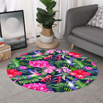 Hawaiian Tropical Birds Pattern Print Round Rug