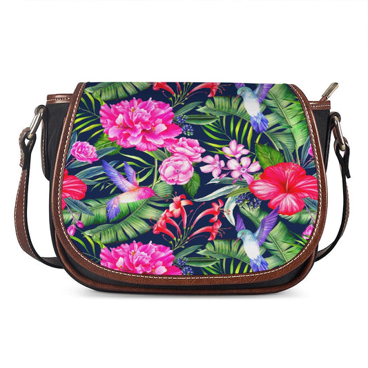 Hawaiian Tropical Birds Pattern Print Saddle Bag