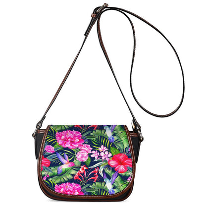 Hawaiian Tropical Birds Pattern Print Saddle Bag