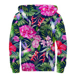 Hawaiian Tropical Birds Pattern Print Sherpa Lined Zip Up Hoodie