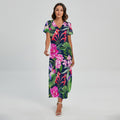 Hawaiian Tropical Birds Pattern Print Short Sleeve Maxi Dress