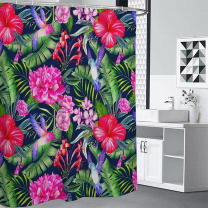 Hawaiian Tropical Birds Pattern Print Shower Curtain