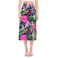 Hawaiian Tropical Birds Pattern Print Side Slit Midi Skirt