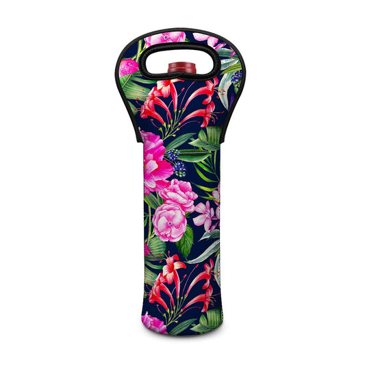 Hawaiian Tropical Birds Pattern Print Single Neoprene Wine Tote