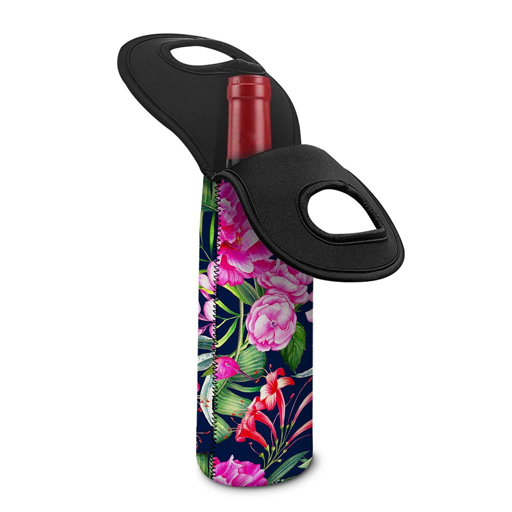 Hawaiian Tropical Birds Pattern Print Single Neoprene Wine Tote