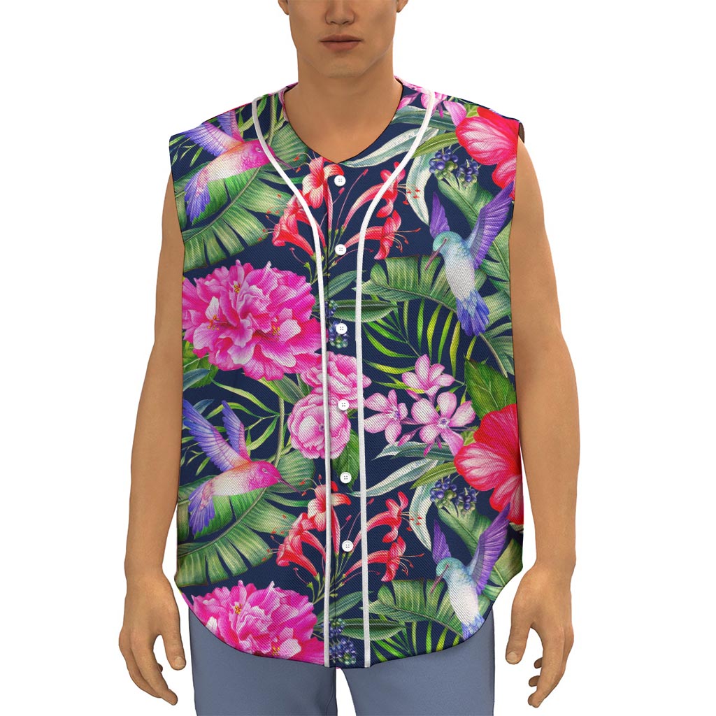 Hawaiian Tropical Birds Pattern Print Sleeveless Baseball Jersey