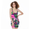 Hawaiian Tropical Birds Pattern Print Sleeveless Bodycon Dress