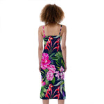 Hawaiian Tropical Birds Pattern Print Slim Fit Midi Cami Dress
