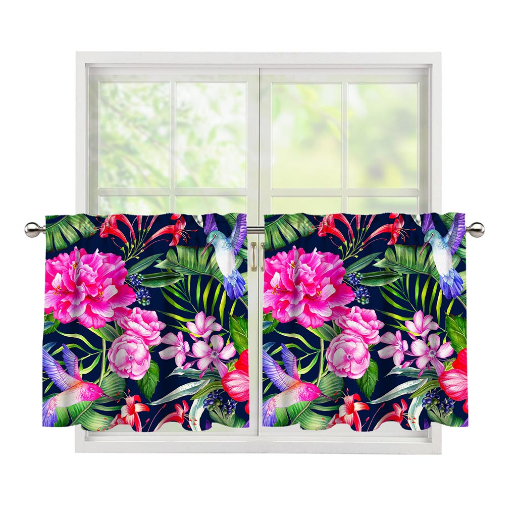 Hawaiian Tropical Birds Pattern Print Tier Curtains