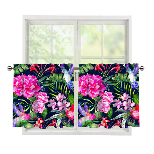 Hawaiian Tropical Birds Pattern Print Tier Curtains