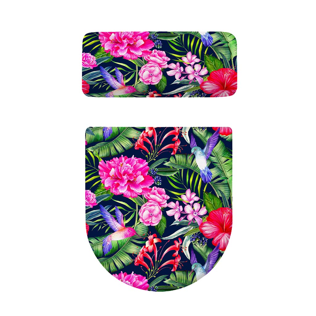 Hawaiian Tropical Birds Pattern Print Toilet Lid And Tank Cover Set